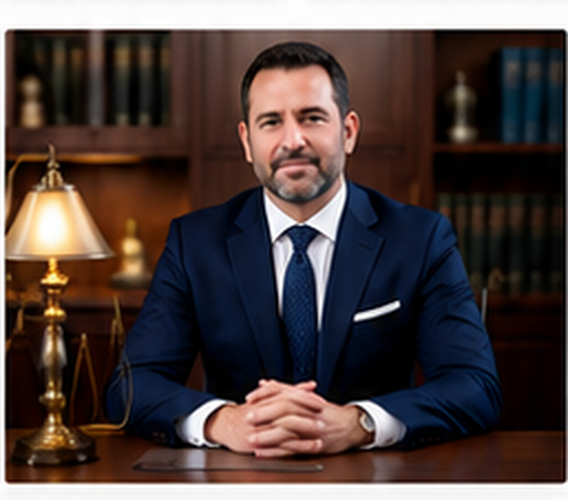 Attorney seated in a professional office setting